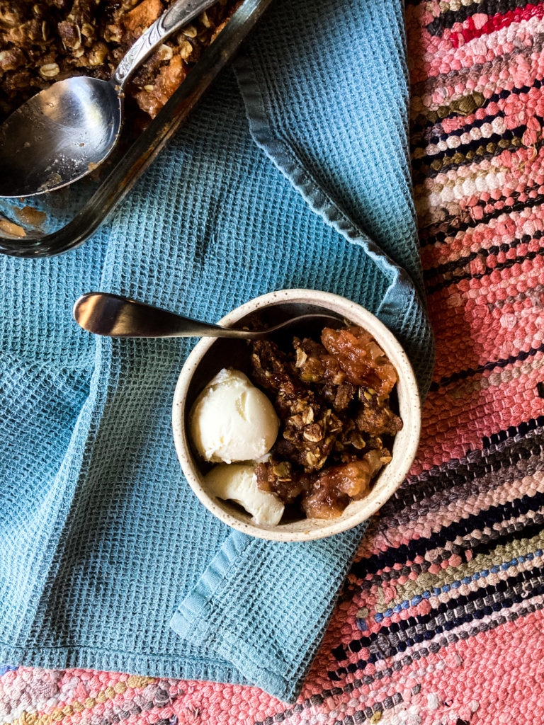 Apple Crisp in Bowl with Ice Cream