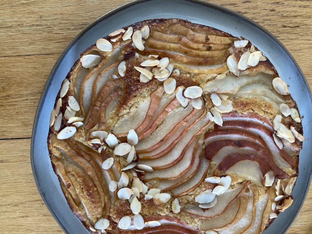 pear cake on wood table