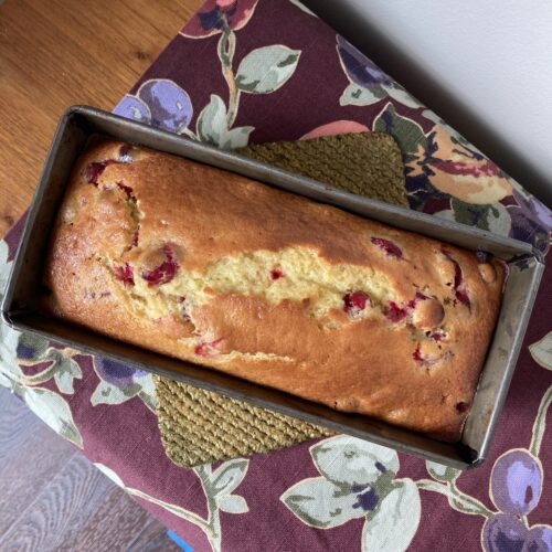 Baked French Yogurt Cake with Cranberries in Baking Pan