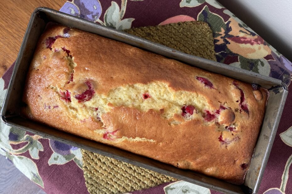Baked French Yogurt Cake with Cranberries in Baking Pan