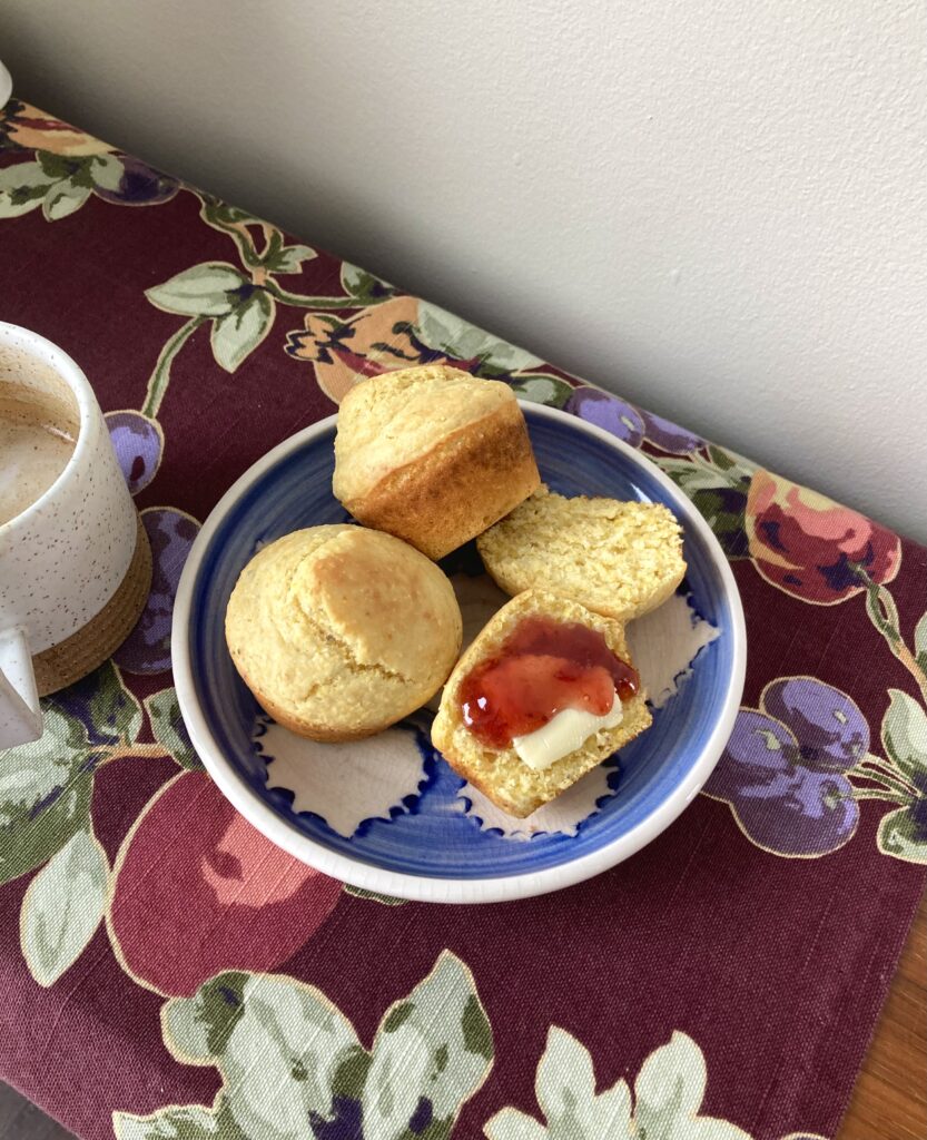 Plate of stone milled buttermilk cornmeal muffins