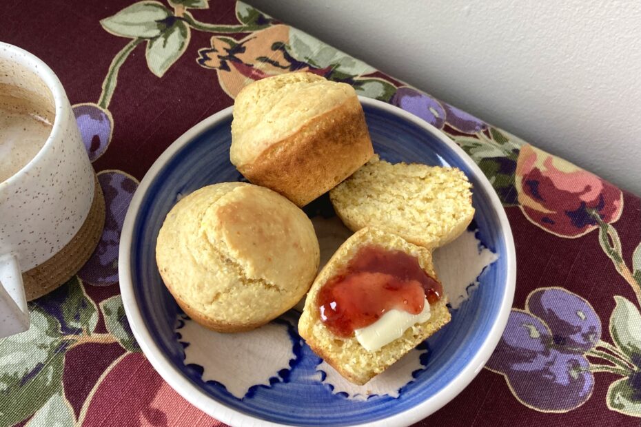 Plate of stone milled buttermilk cornmeal muffins